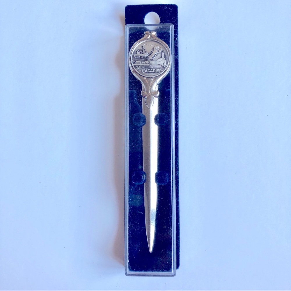 NEW Vintage L’ACADIE Souvenir Letter Opener Metal Nova Scotia Canada 5”